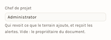 Le champ Chef de projet, dans l'onglet Informations du chantier