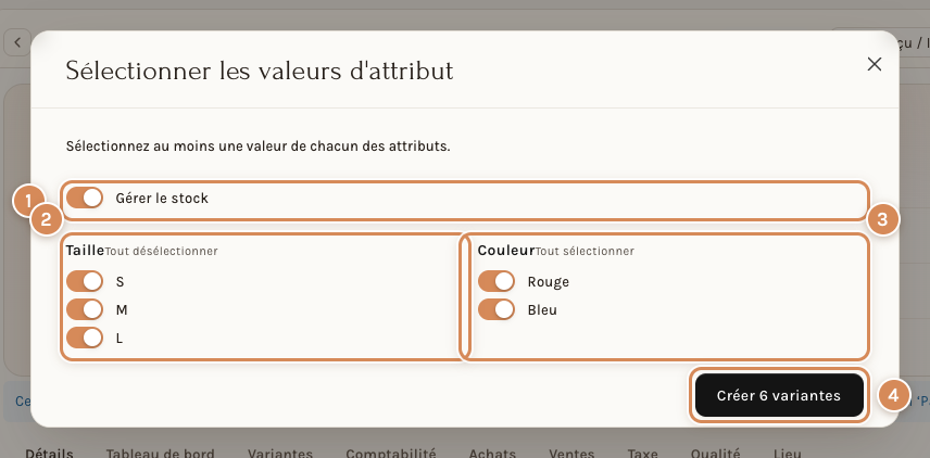 La fenêtre Sélectionner les valeurs d'attribut