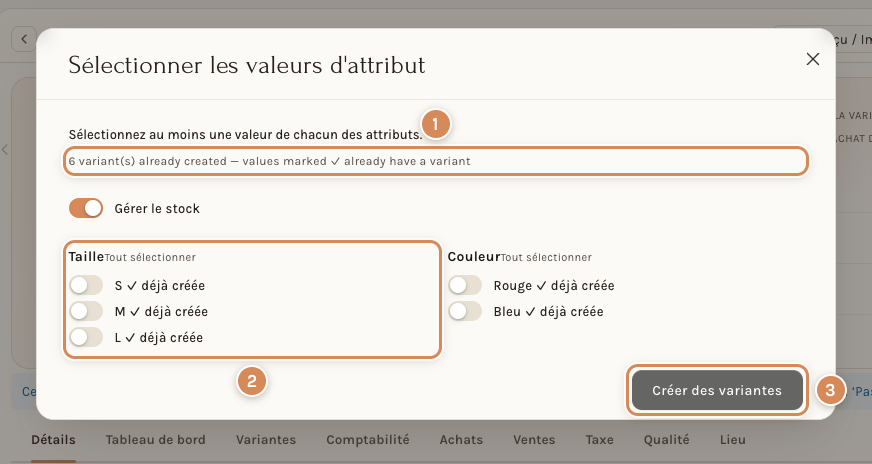 La fenêtre rouverte : les combinaisons déjà créées