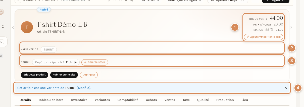 La fiche d'une variante
