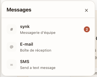 Le panneau Messages : synk, E-mail et SMS