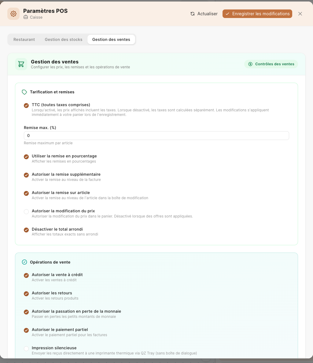 L'onglet Gestion des ventes