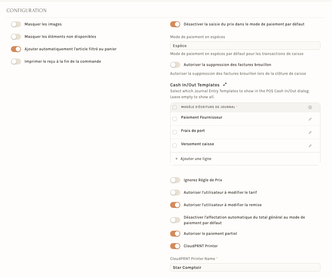 La rubrique Configuration du profil