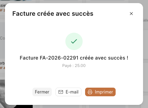 La fenêtre Facture créée avec succès