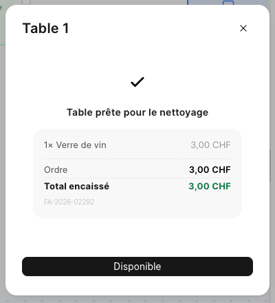 La fenêtre Table prête pour le nettoyage