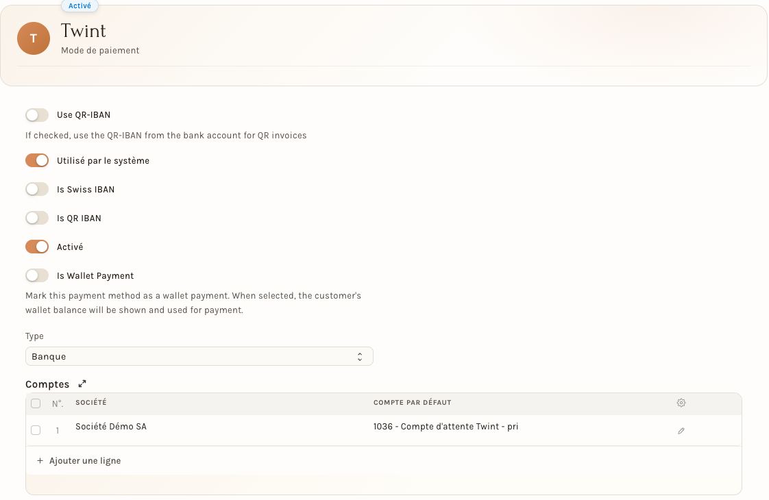 Le mode de paiement Twint et son compte comptable