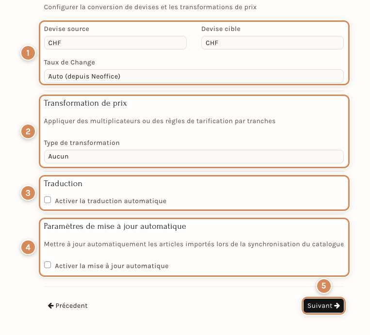 L'assistant, étape 5 : devises, transformation de prix, traduction et mise à jour automatique