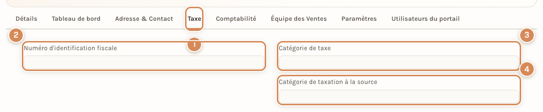 L'onglet Taxe de la fiche d'un client