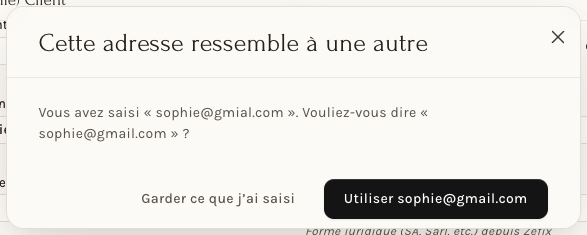 La fenêtre « Cette adresse ressemble à une autre »