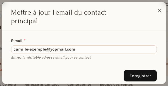 La fenêtre pour saisir la vraie adresse