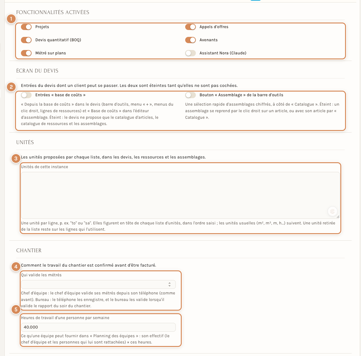 Les premières sections de la fiche