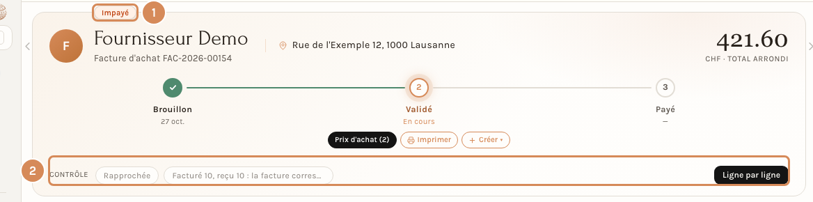La facture rapprochée et libérée