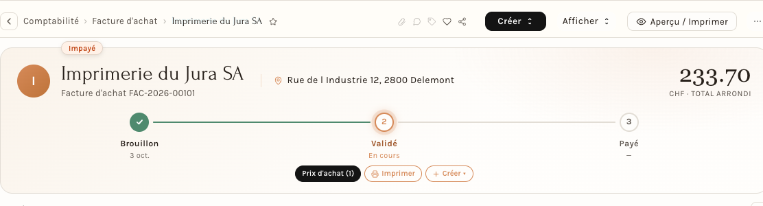 Une facture d'achat validée