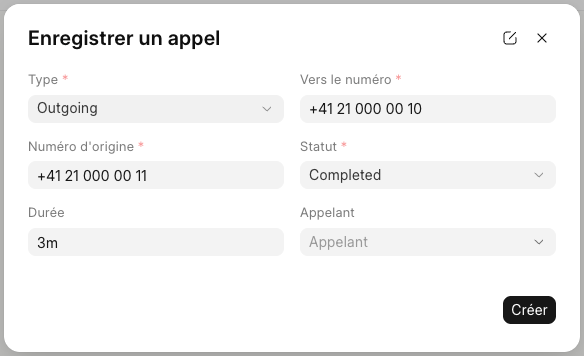 La fenêtre Enregistrer un appel
