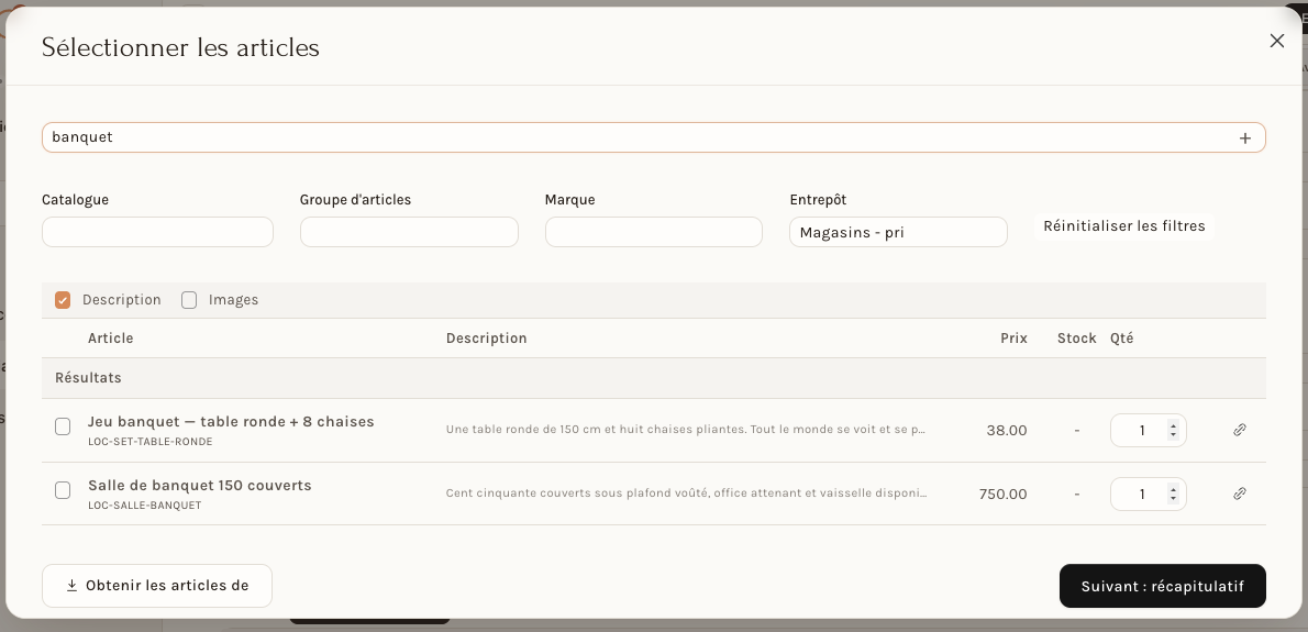 La recherche d'articles : deux résultats pour « banquet »