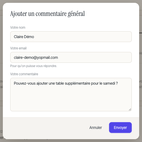 La fenêtre de commentaire