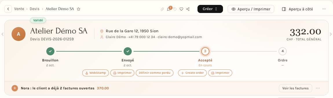 Le devis après l'acceptation