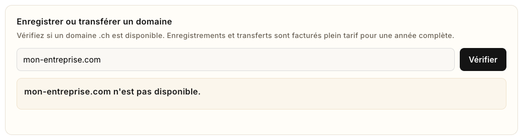 Un nom en .com : pas de commande en ligne