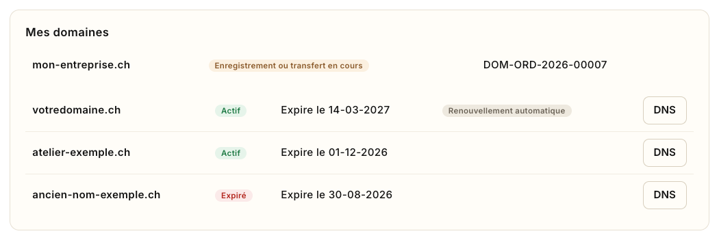 La commande dans la liste, en attendant l'enregistrement