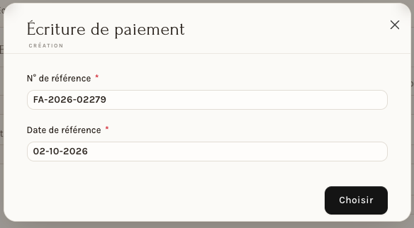 La fenêtre de départ : le numéro de la facture et la date