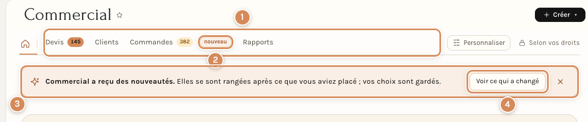 Le message de nouveauté sur l'aperçu d'un espace