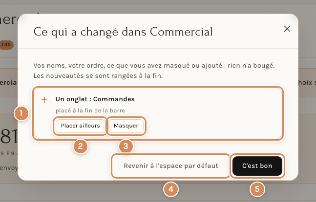 La fenêtre « Ce qui a changé »