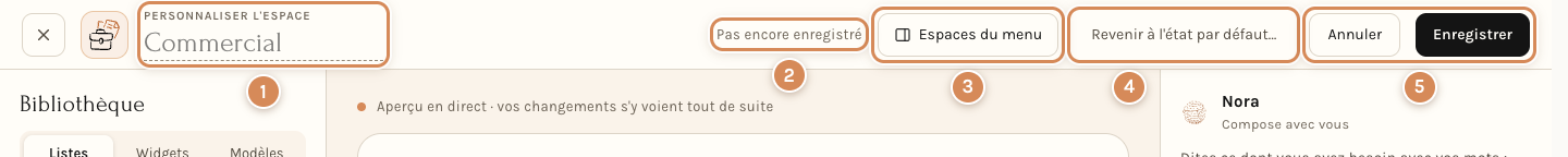 L'en-tête vu par un employé : pas de choix de niveau