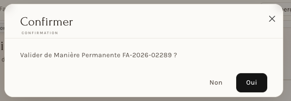 La fenêtre de confirmation