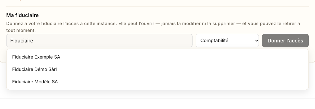 La recherche en cours : la fiduciaire proposée dans la liste