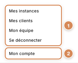 Le menu de gauche d'une personne de la fiduciaire : quatre entrées, puis Mon compte