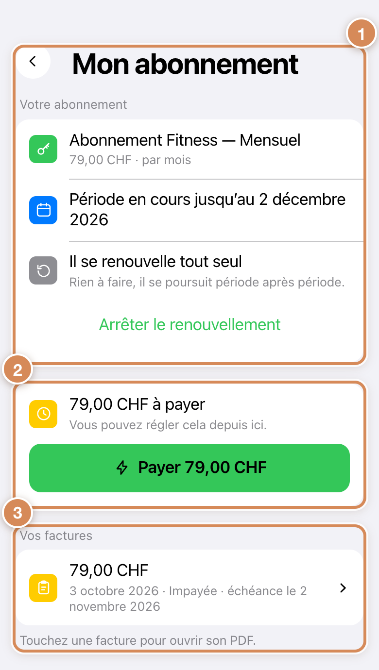Mon abonnement : la formule, le montant à payer et les factures
