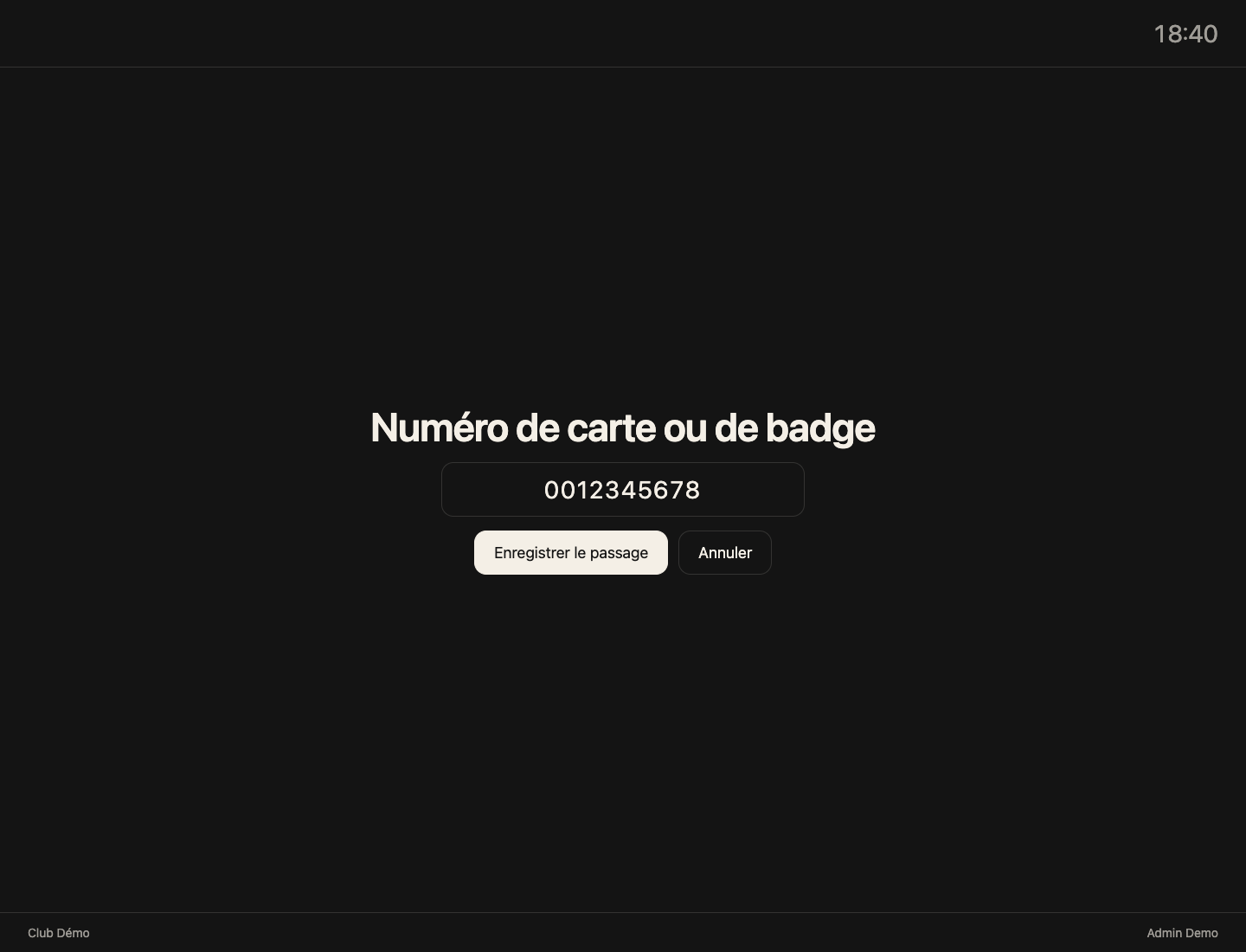 La saisie d'un numéro de carte ou de badge