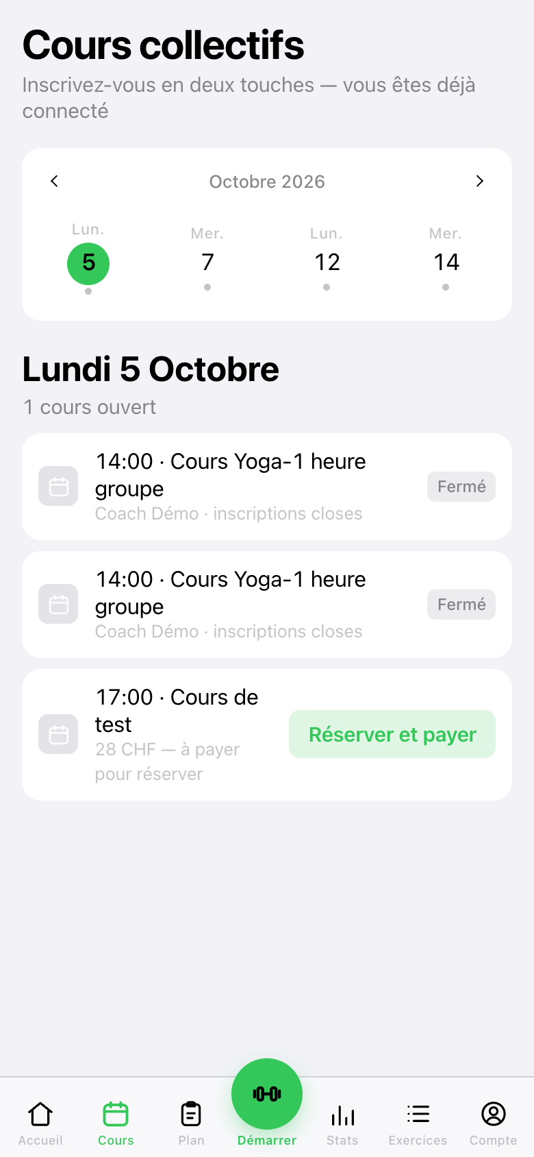 Un lundi : deux cours fermés et un cours payant