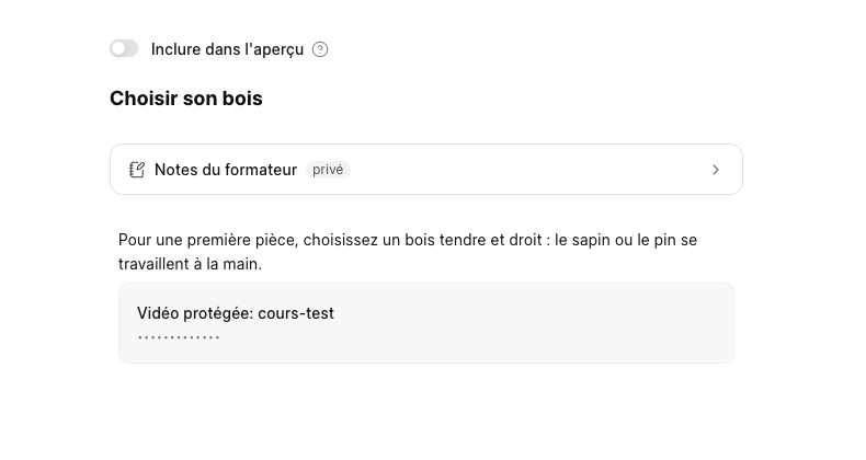 La leçon, une fois la vidéo choisie (l'identifiant est masqué sur cette capture)
