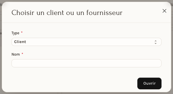 La fenêtre « Choisir un client ou un fournisseur »