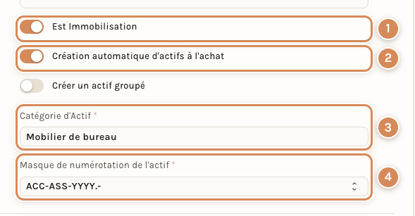 Les réglages d'immobilisation sur la fiche d'un article