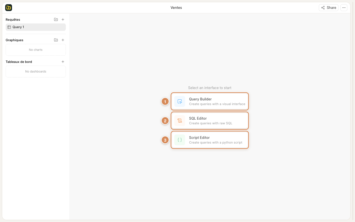 Les trois interfaces de construction d'une requête