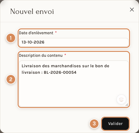 La fenêtre Nouvel envoi