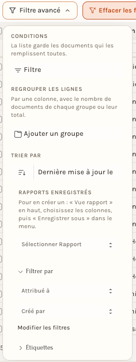 La carte Filtre avancé