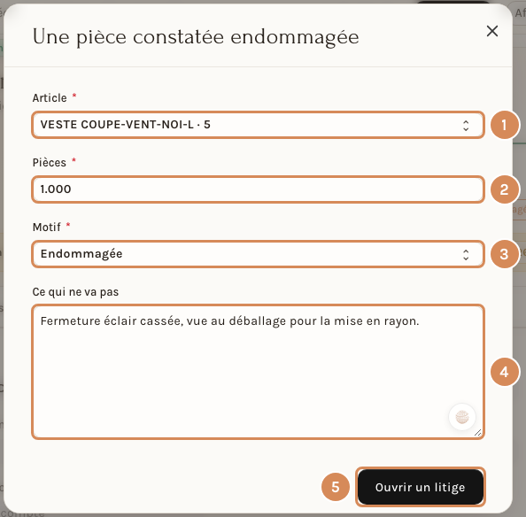 Signaler une pièce découverte abîmée