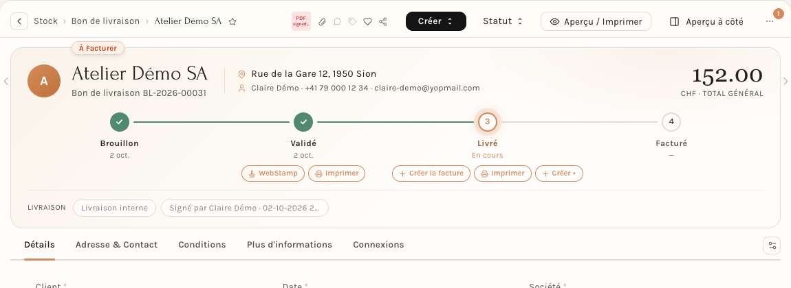 Un bon de livraison livré et signé
