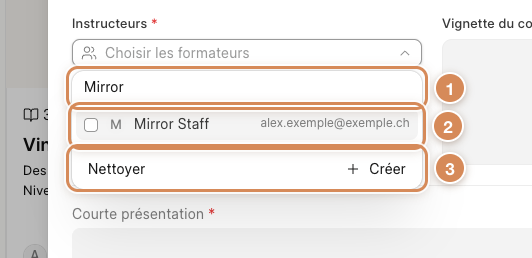 La liste des instructeurs, filtrée sur un nom