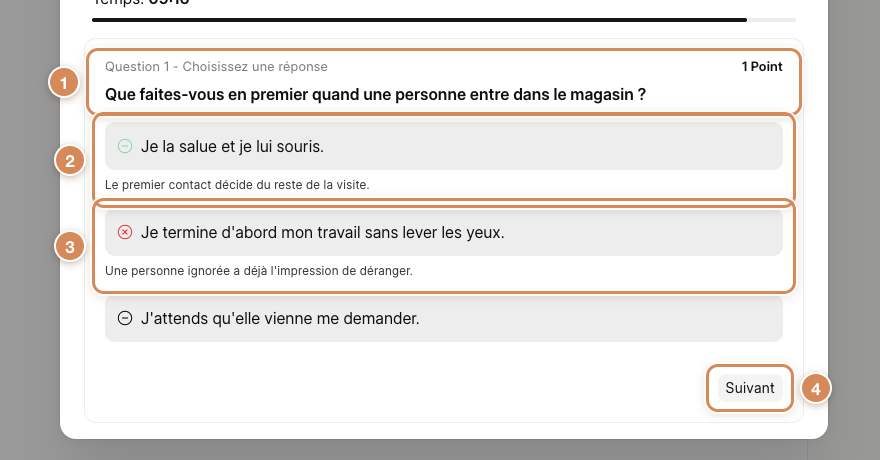 Une question corrigée : la bonne réponse, la réponse fausse et les explications
