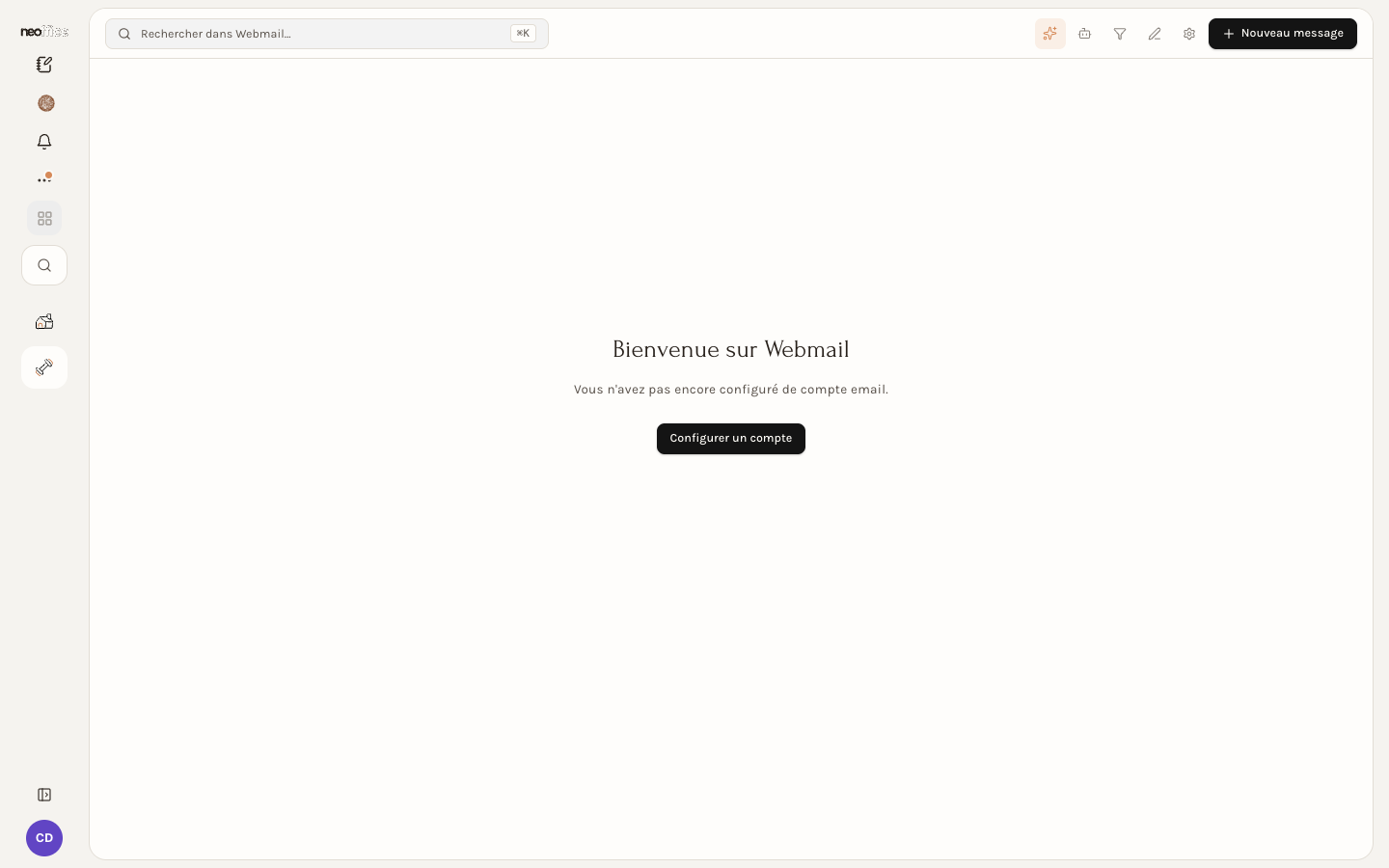 Un compte sans boîte reliée : le bouton Configurer un compte