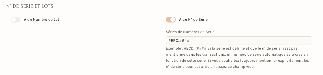 Une perceuse suivie par numéro de série, avec sa série de numérotation