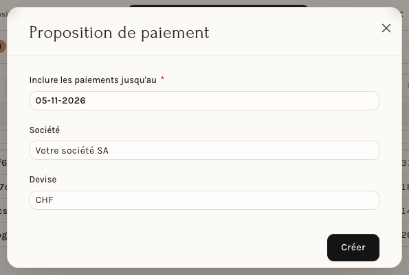La fenêtre de création d'une proposition
