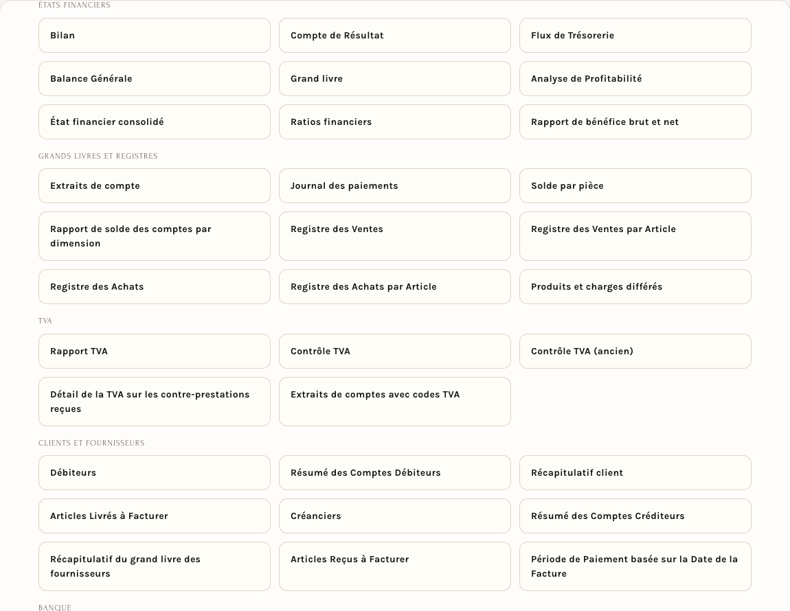 Les groupes de rapports de Finance