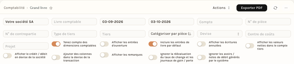 Les filtres du grand livre