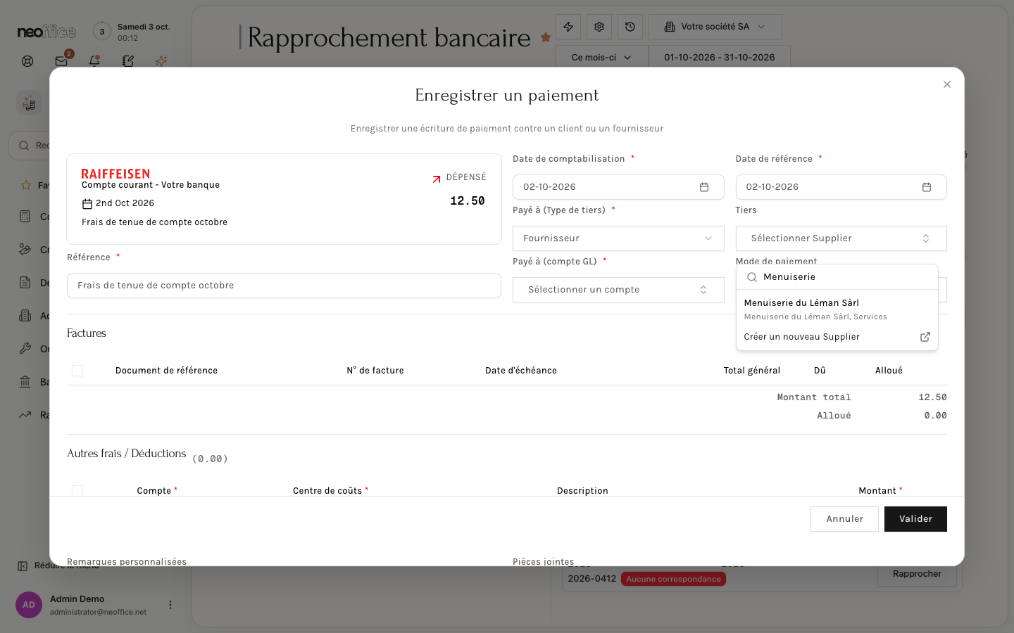 La fenêtre Enregistrer un paiement