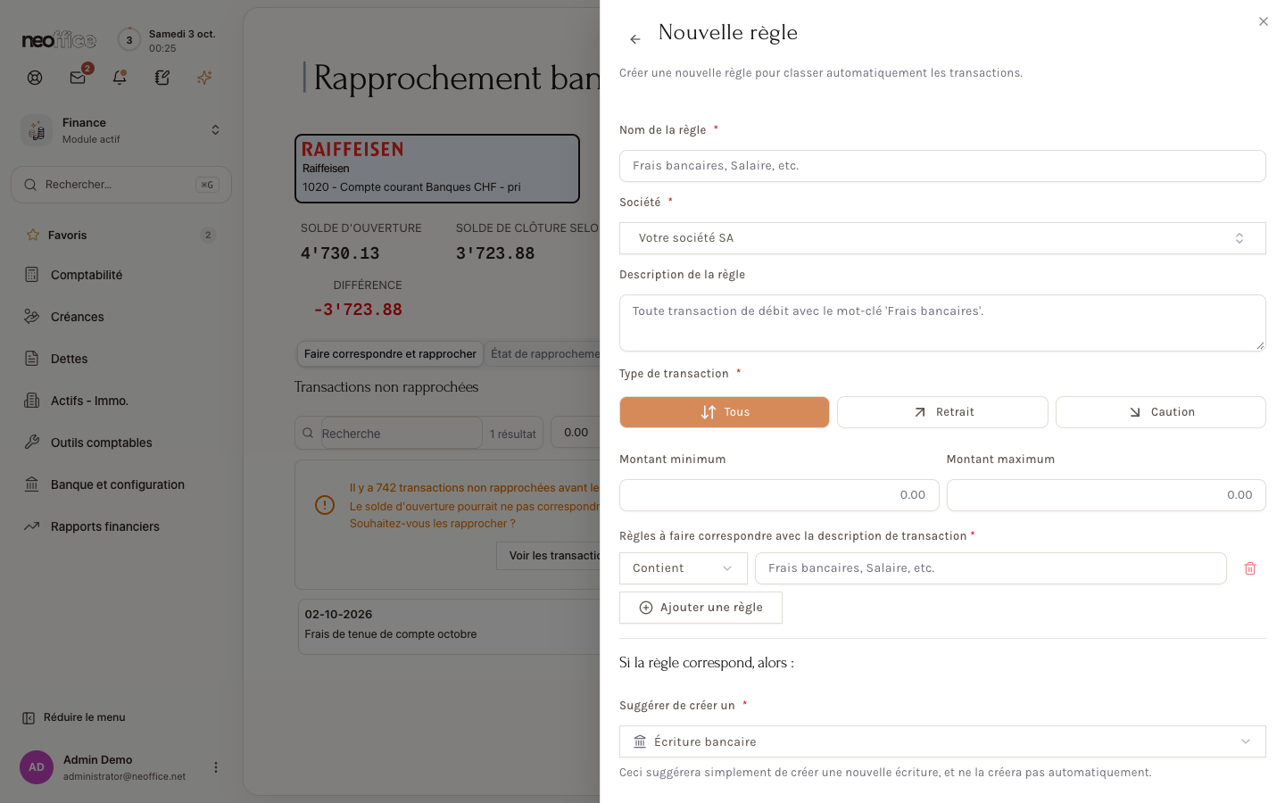 Le formulaire d'une nouvelle règle